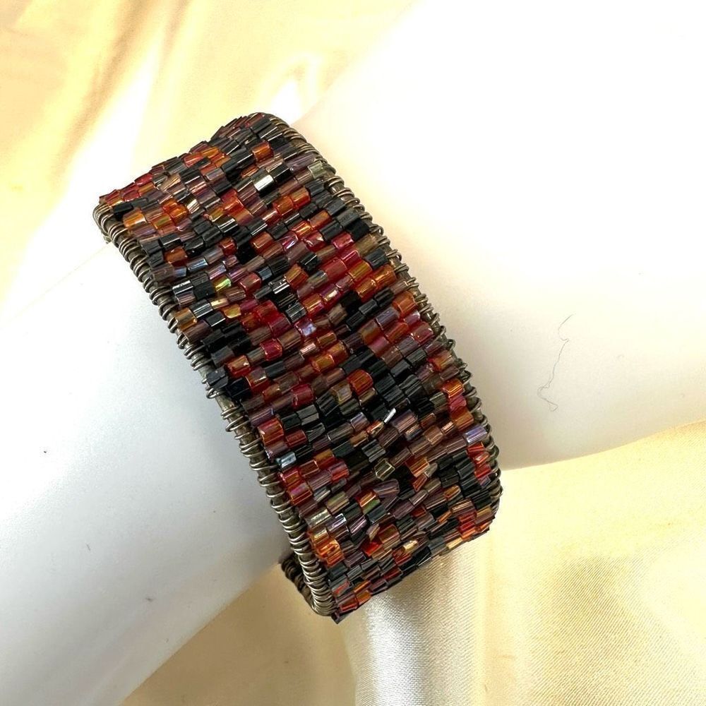 Colorful beaded adjustable cuff bracelet